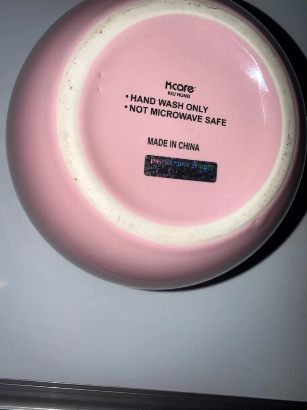 Kcare Pink & White Stoneware Bowl w Bunny in the Center See Pics For Measurement